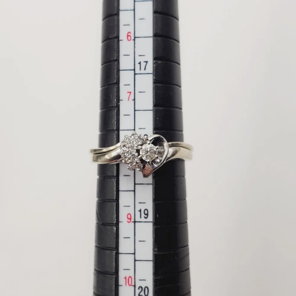 10k Solid White Gold Genuine Round & Baguette Diamond Heart Wedding Ring Set